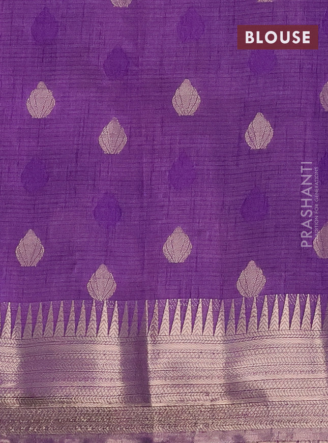 Semi raw silk saree violet with thread & zari woven buttas and temple design zari woven border
