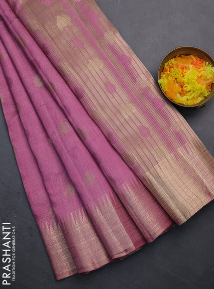 Semi raw silk saree mauve pink with thread & zari woven buttas and temple design zari woven border