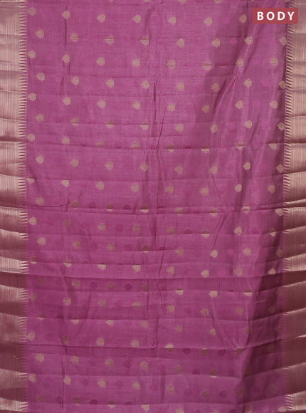 Semi raw silk saree mauve pink with thread & zari woven buttas and temple design zari woven border
