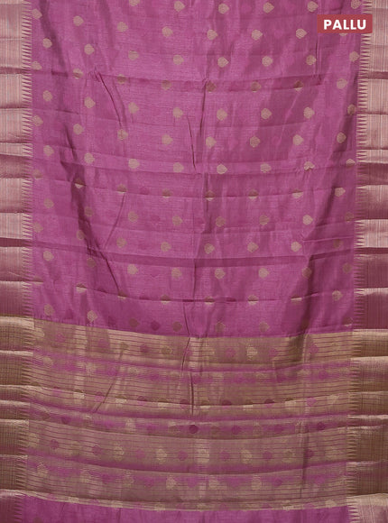 Semi raw silk saree mauve pink with thread & zari woven buttas and temple design zari woven border