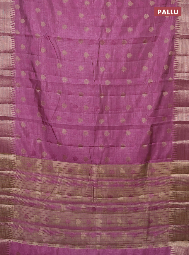 Semi raw silk saree mauve pink with thread & zari woven buttas and temple design zari woven border