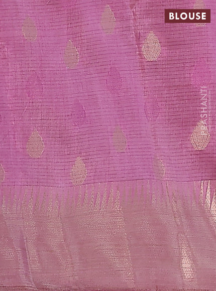 Semi raw silk saree mauve pink with thread & zari woven buttas and temple design zari woven border
