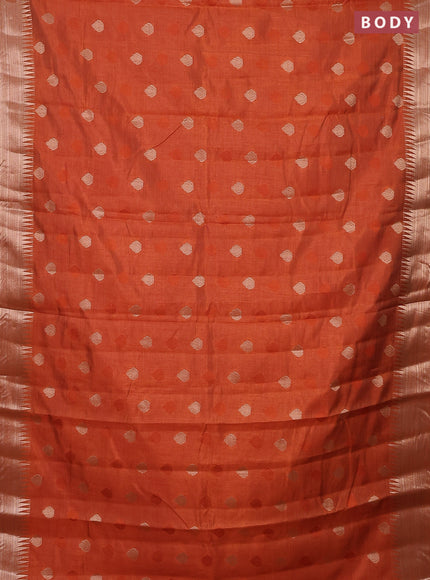 Semi raw silk saree rustic orange with thread & zari woven buttas and temple design zari woven border