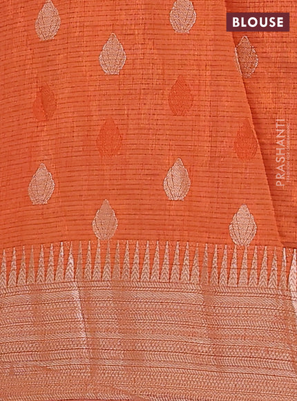 Semi raw silk saree rustic orange with thread & zari woven buttas and temple design zari woven border