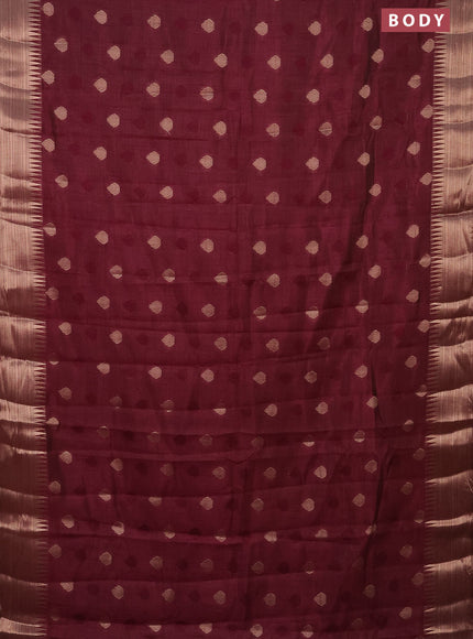 Semi raw silk saree wine shade with thread & zari woven buttas and temple design zari woven border