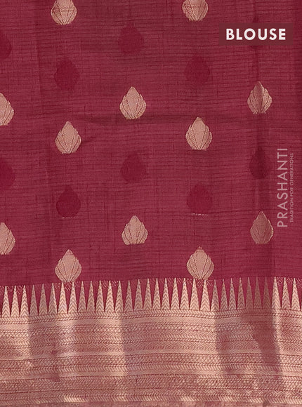 Semi raw silk saree wine shade with thread & zari woven buttas and temple design zari woven border