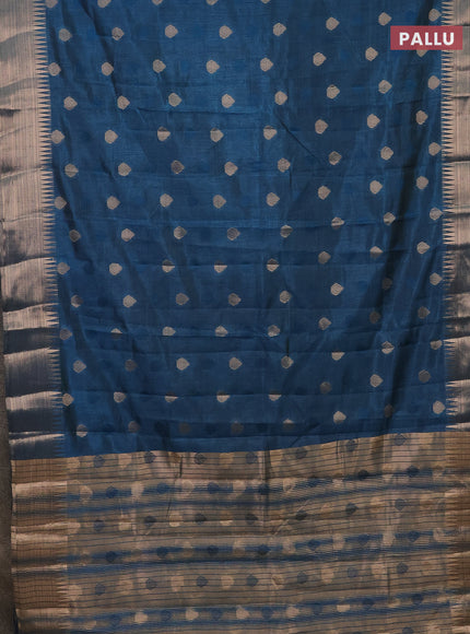 Semi raw silk saree peacock blue with thread & zari woven buttas and temple design zari woven border