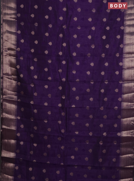 Semi raw silk saree violet with thread & zari woven buttas and temple design zari woven border