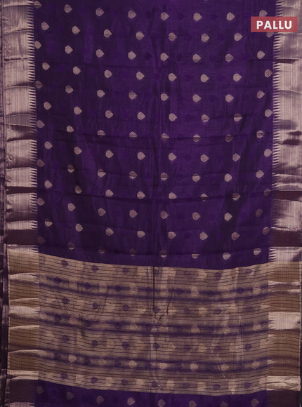 Semi raw silk saree violet with thread & zari woven buttas and temple design zari woven border