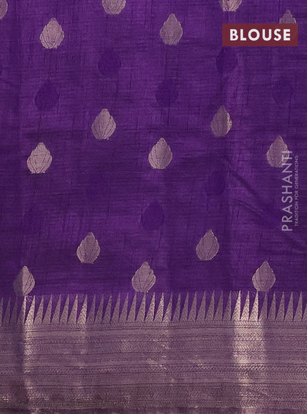 Semi raw silk saree violet with thread & zari woven buttas and temple design zari woven border