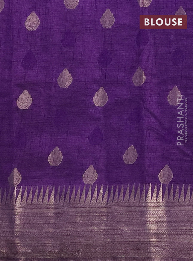 Semi raw silk saree violet with thread & zari woven buttas and temple design zari woven border