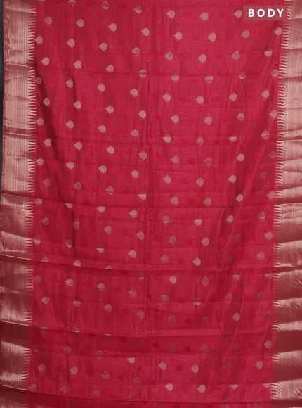 Semi raw silk saree pink with thread & zari woven buttas and temple design zari woven border