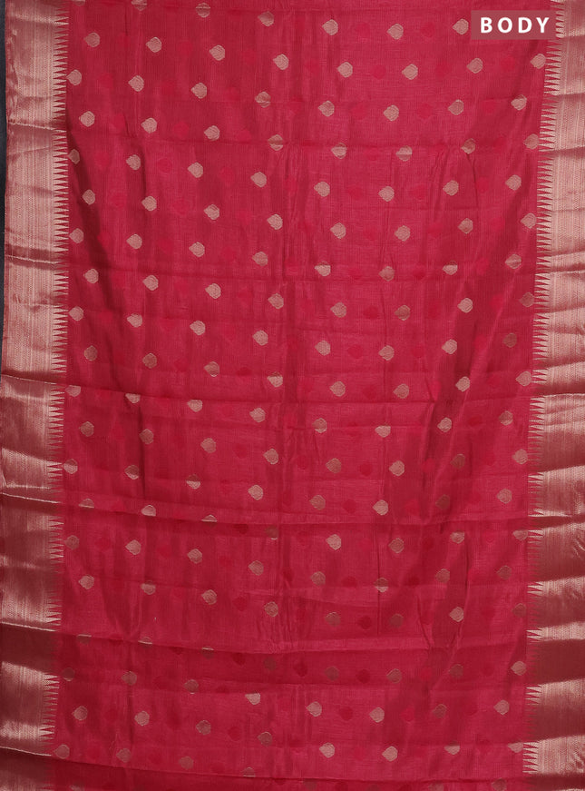 Semi raw silk saree pink with thread & zari woven buttas and temple design zari woven border