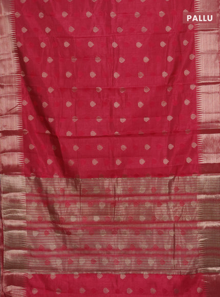 Semi raw silk saree pink with thread & zari woven buttas and temple design zari woven border