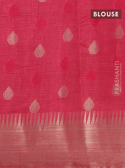 Semi raw silk saree pink with thread & zari woven buttas and temple design zari woven border