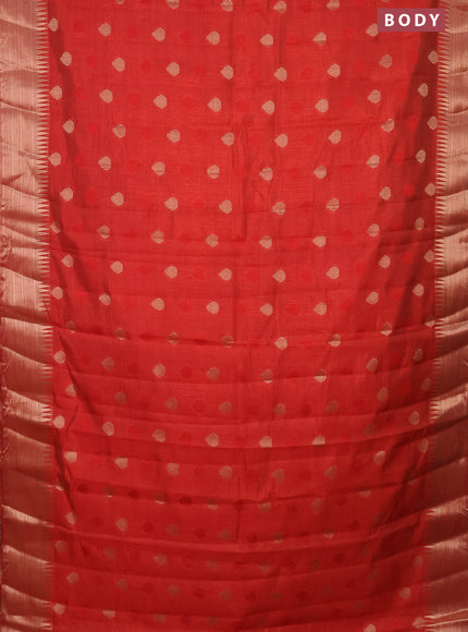 Semi raw silk saree red with thread & zari woven buttas and temple design zari woven border