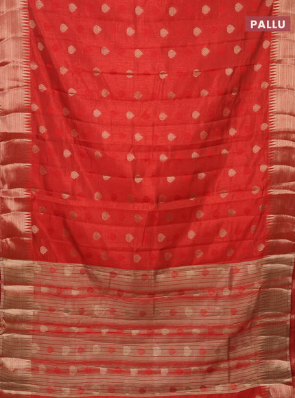 Semi raw silk saree red with thread & zari woven buttas and temple design zari woven border