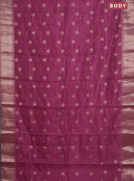 Semi raw silk saree mauve pink with thread & zari woven buttas and temple design zari woven border