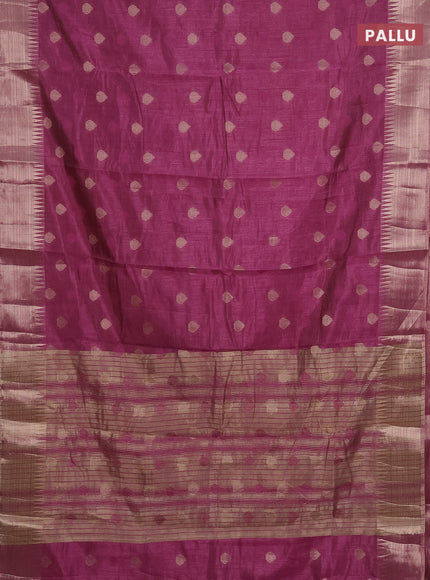 Semi raw silk saree mauve pink with thread & zari woven buttas and temple design zari woven border