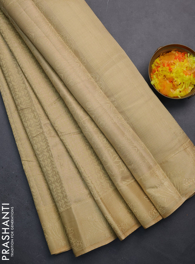 Semi raw silk saree sandal with allover zari weaves and simple border