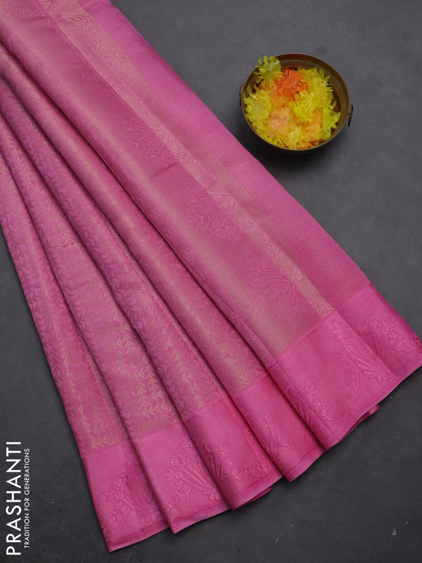 Semi raw silk saree light pink with allover zari weaves and simple border