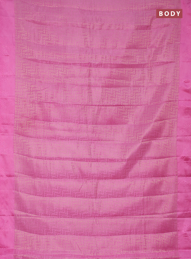 Semi raw silk saree light pink with allover zari weaves and simple border
