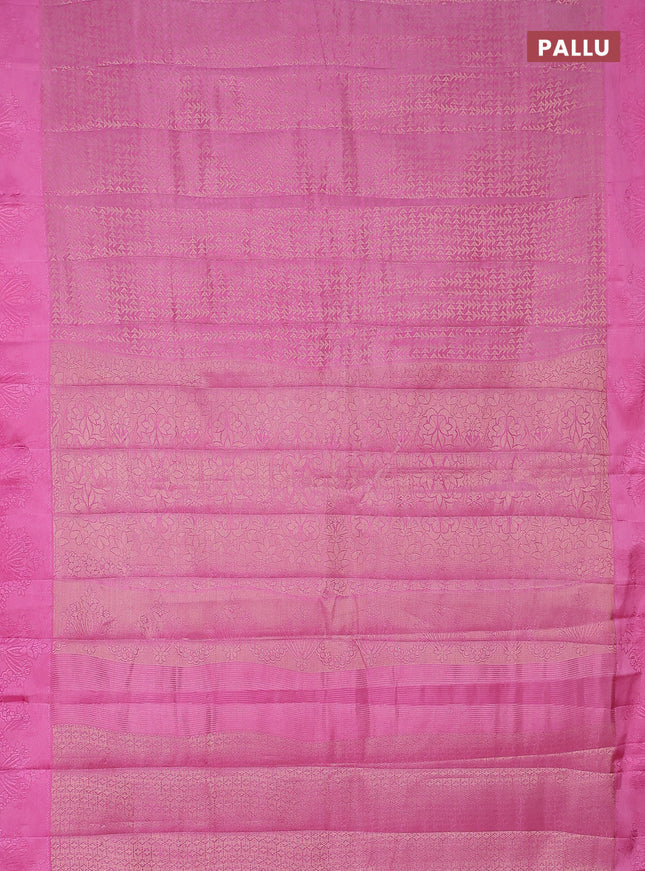 Semi raw silk saree light pink with allover zari weaves and simple border