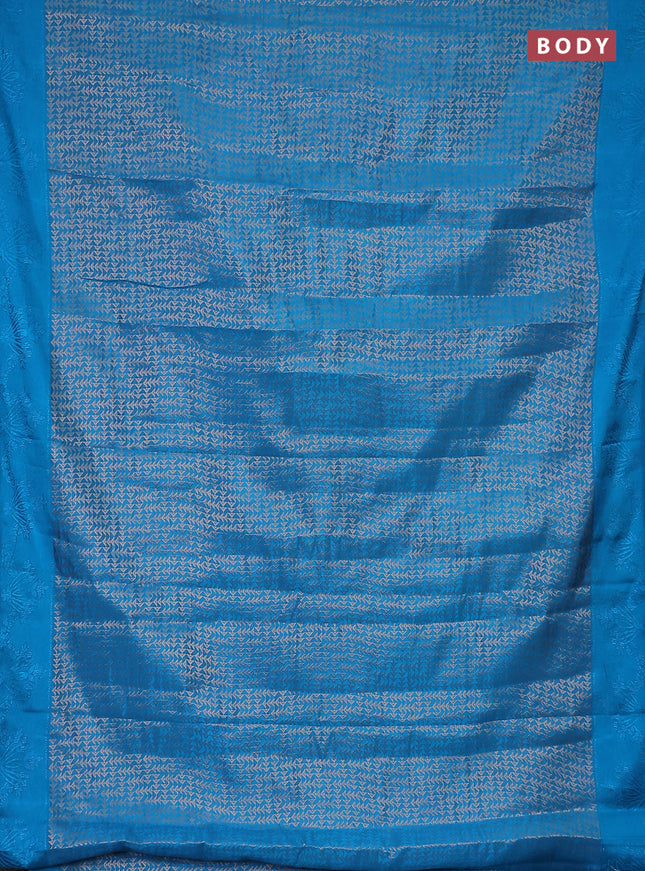 Semi raw silk saree cs blue with allover zari weaves and simple border