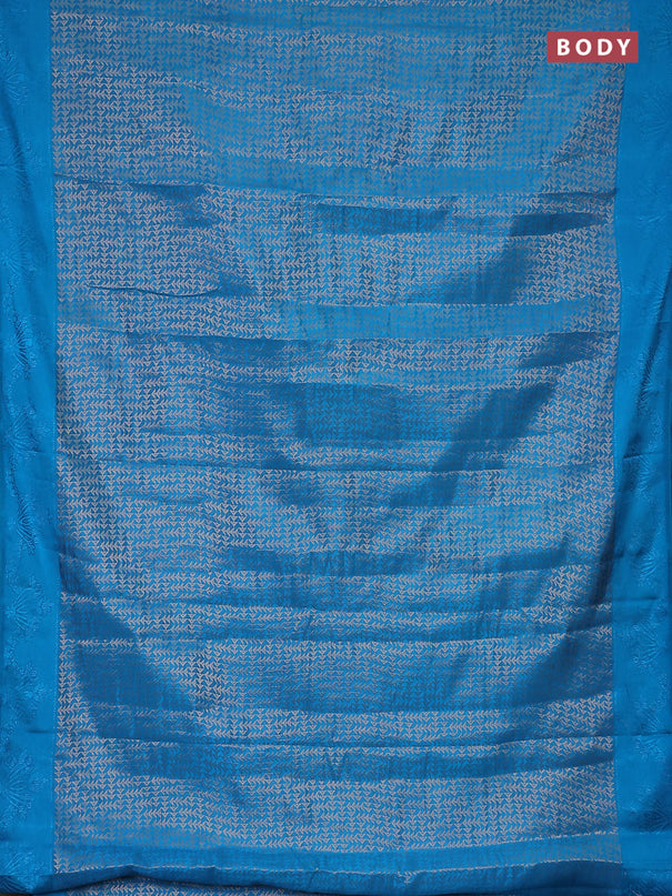 Semi raw silk saree cs blue with allover zari weaves and simple border