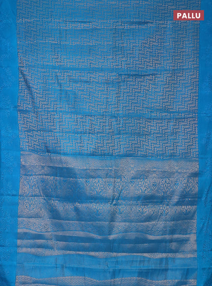 Semi raw silk saree cs blue with allover zari weaves and simple border