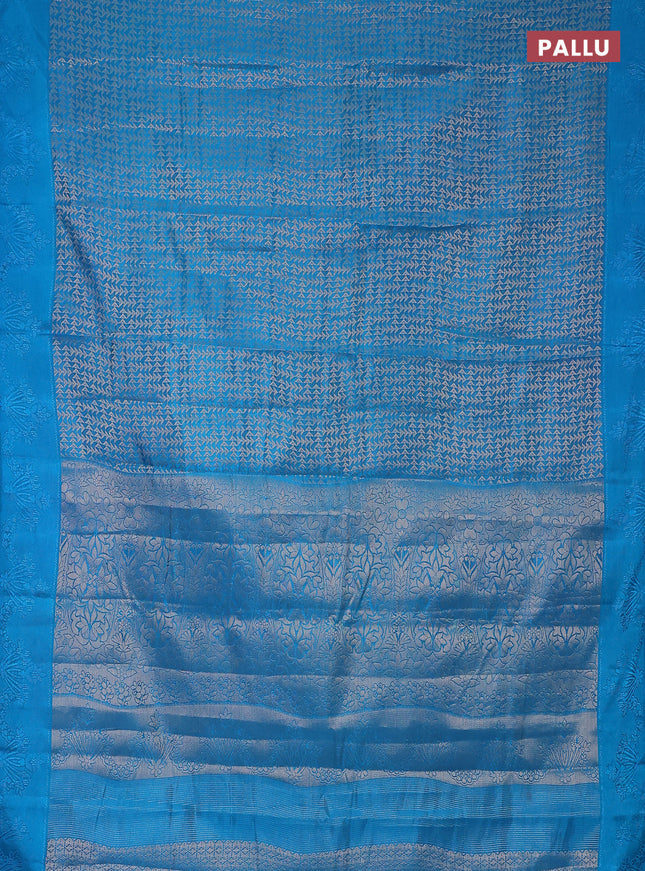 Semi raw silk saree cs blue with allover zari weaves and simple border