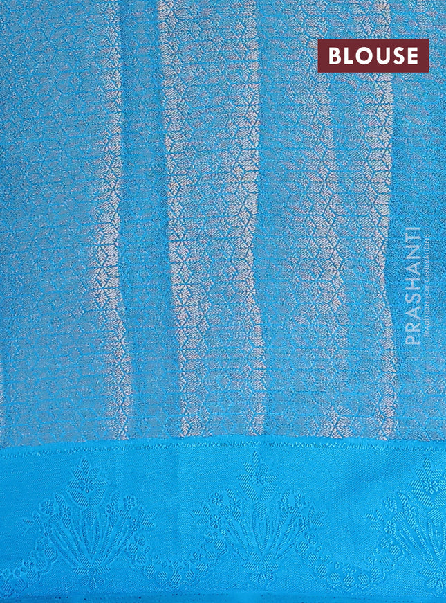 Semi raw silk saree cs blue with allover zari weaves and simple border
