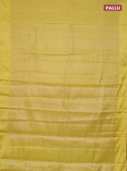 Semi raw silk saree lime yellow with allover zari weaves and simple border