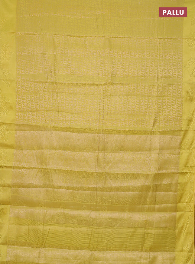 Semi raw silk saree lime yellow with allover zari weaves and simple border
