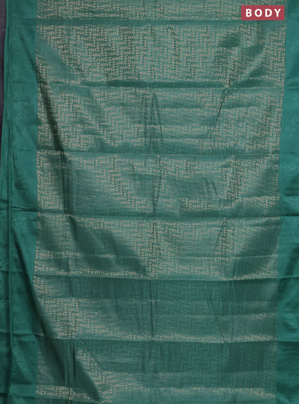 Semi raw silk saree teal green shade with allover zari weaves and simple border