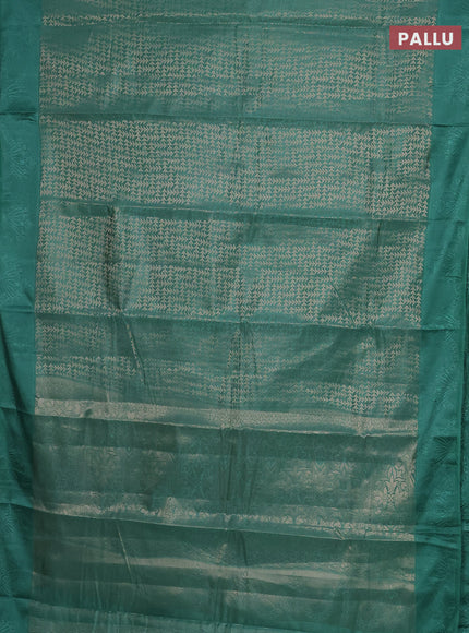 Semi raw silk saree teal green shade with allover zari weaves and simple border