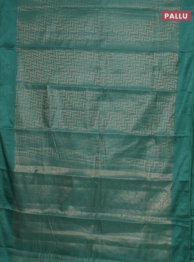 Semi raw silk saree teal green shade with allover zari weaves and simple border