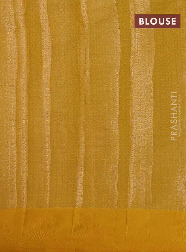Semi raw silk saree mango yellow with allover zari weaves and simple border