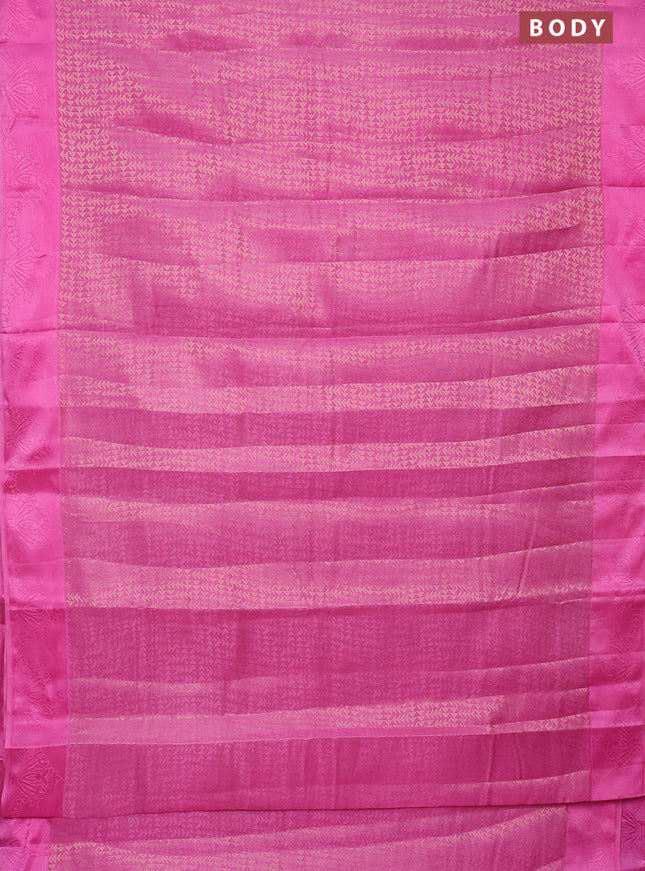 Semi raw silk saree pink with allover zari weaves and simple border