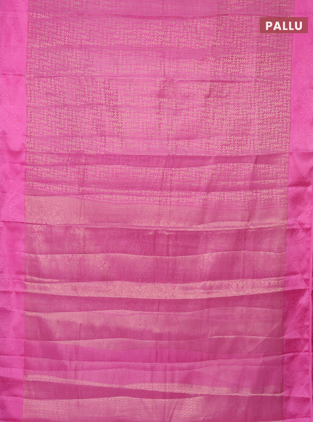 Semi raw silk saree pink with allover zari weaves and simple border