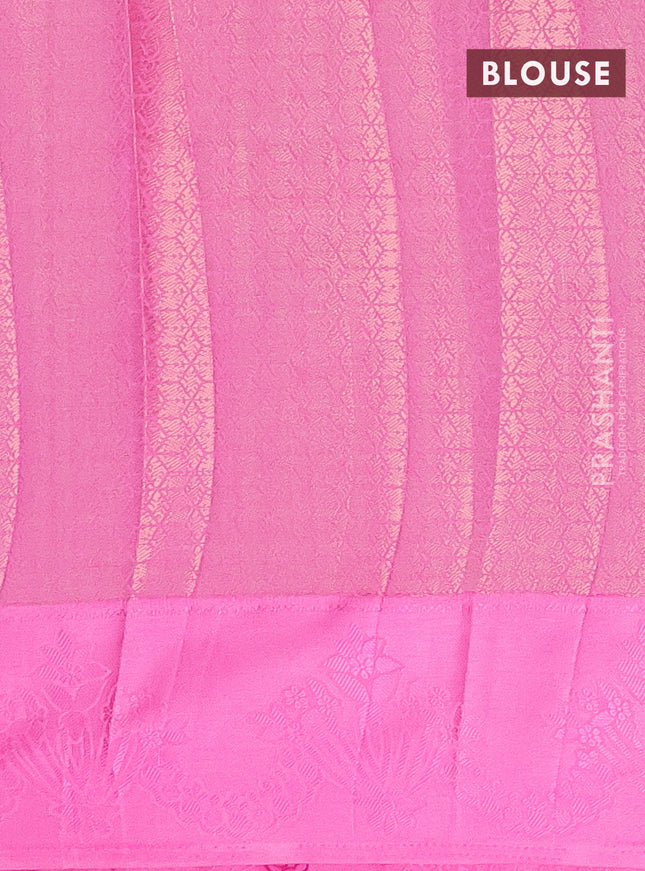 Semi raw silk saree pink with allover zari weaves and simple border