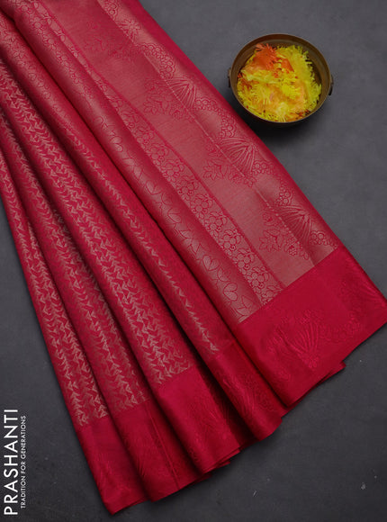 Semi raw silk saree pink with allover zari weaves and simple border