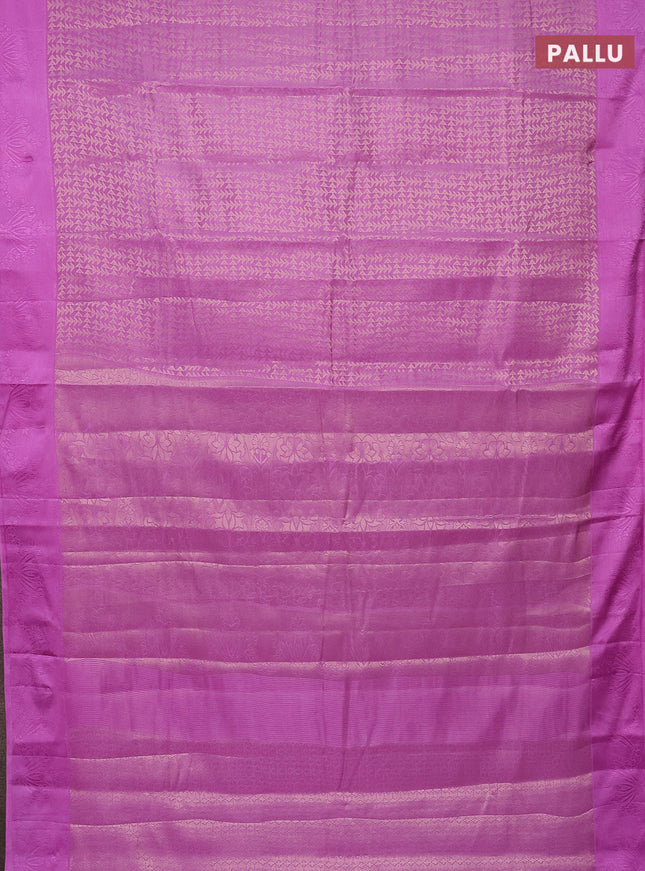Semi raw silk saree lavender with allover zari weaves and simple border
