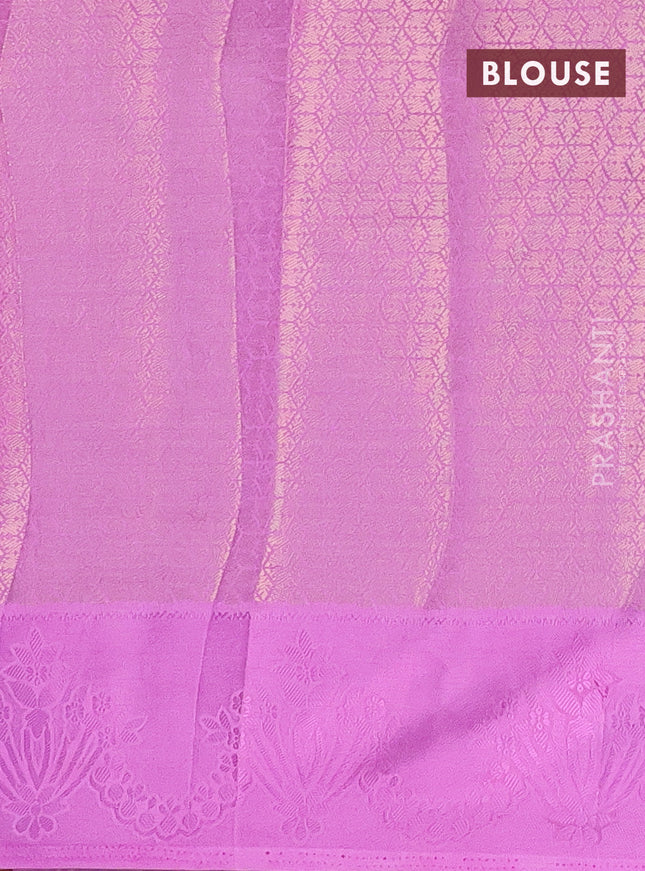 Semi raw silk saree lavender with allover zari weaves and simple border