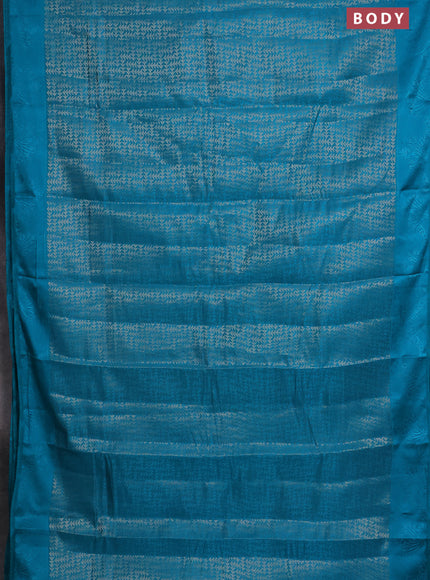 Semi raw silk saree teal blue with allover zari weaves and simple border