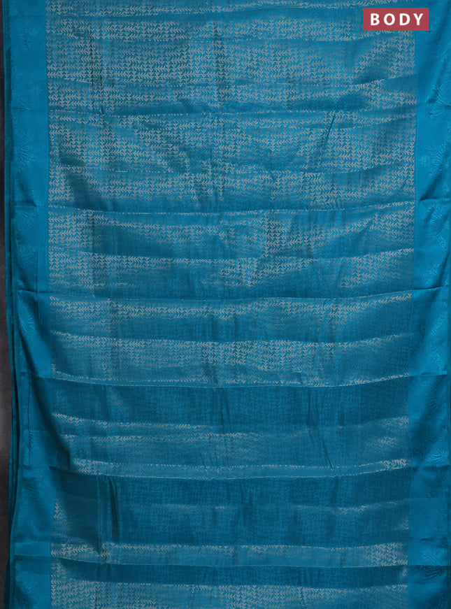 Semi raw silk saree teal blue with allover zari weaves and simple border