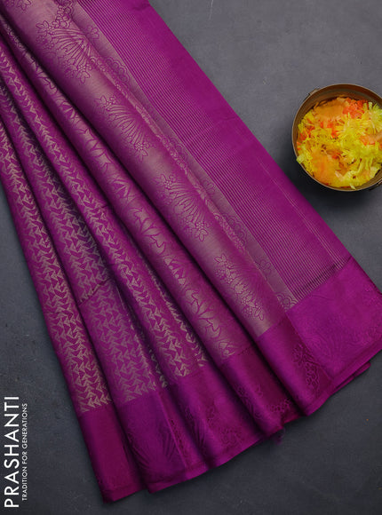 Semi raw silk saree purple with allover zari weaves and simple border