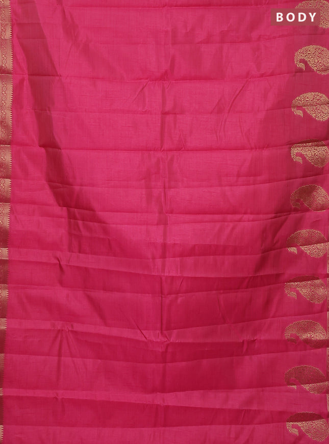 Semi raw silk saree pink with plain body and paisley design zari woven butta border