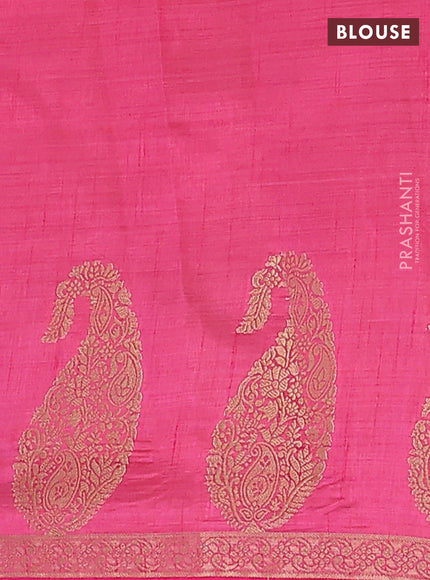 Semi raw silk saree pink with plain body and paisley design zari woven butta border