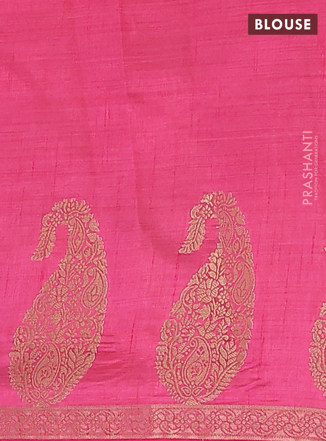 Semi raw silk saree pink with plain body and paisley design zari woven butta border